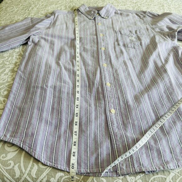 Chaps Button Down Shirt Men Size Large Multi Vertical Stripe Oxford Cotton Logo - Picture 8 of 12